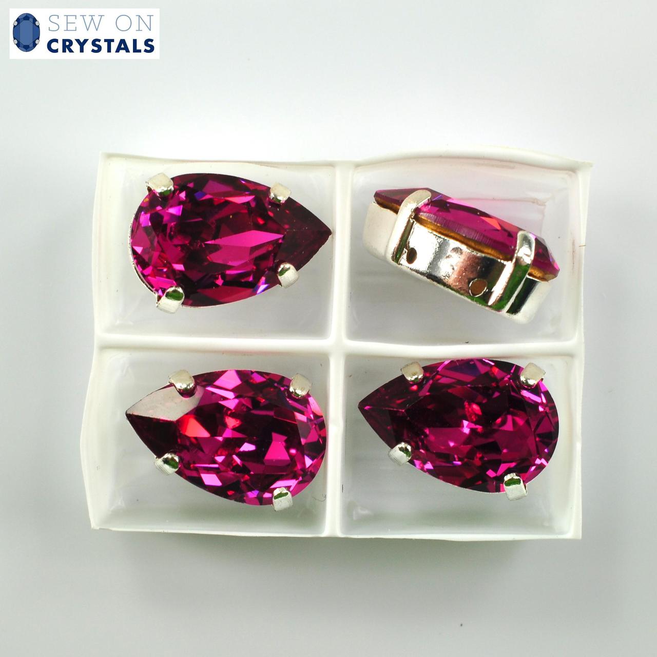 Fuchsia 13x8.5mm Pear Sew On Crystals - 4 Pieces