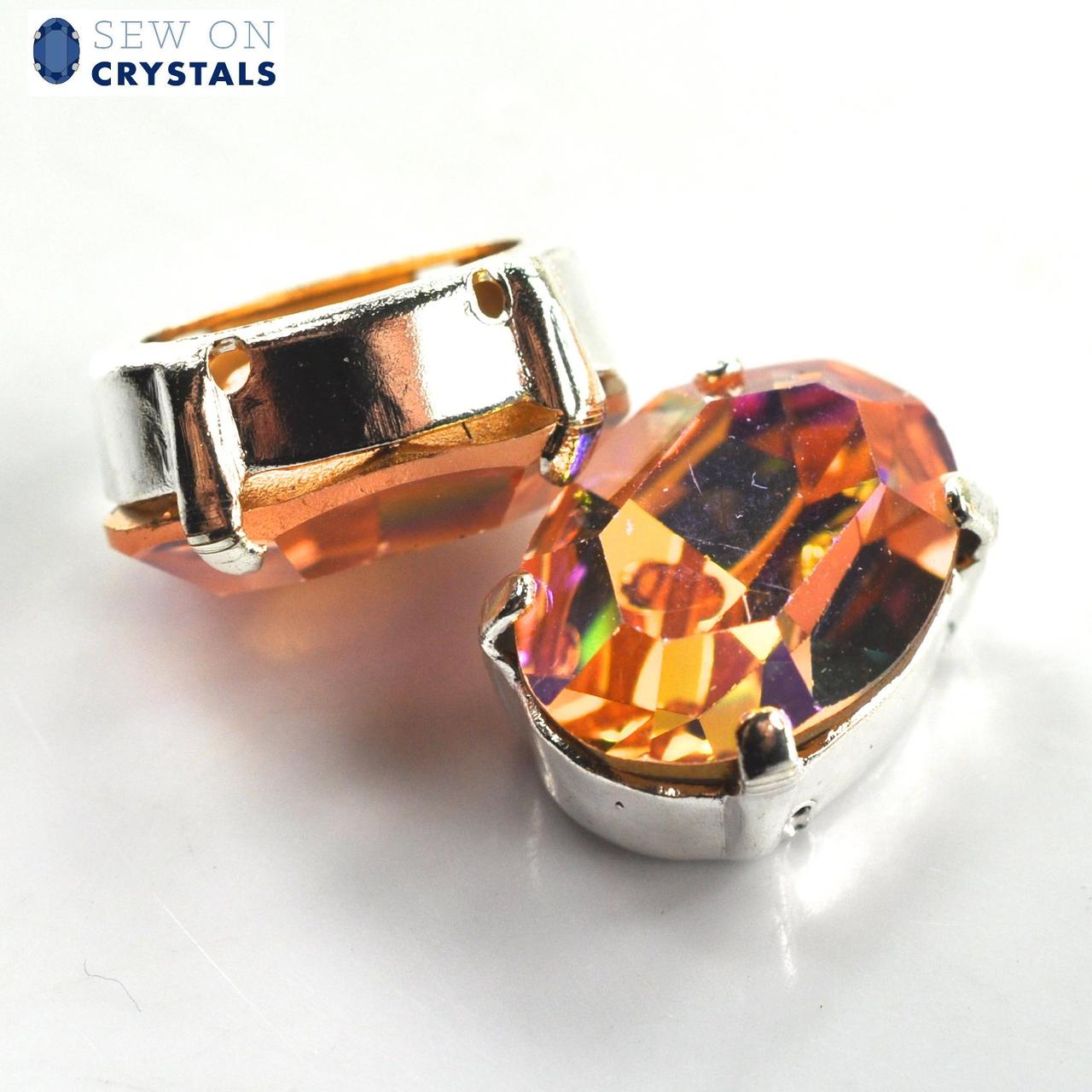 Light Peach Glacier Blue 14x10mm Oval Sew On Crystals - 2 Pieces