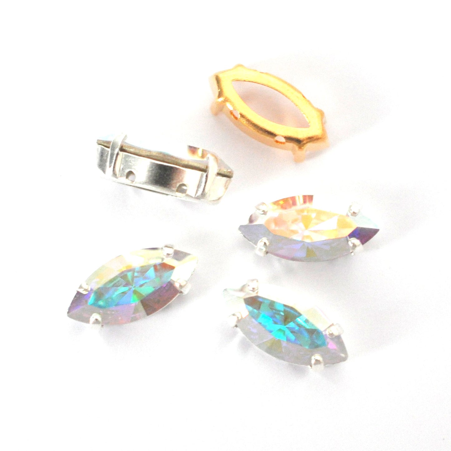 Crystal AB 15x7mm Navette Sew On Crystals - 4 Pieces