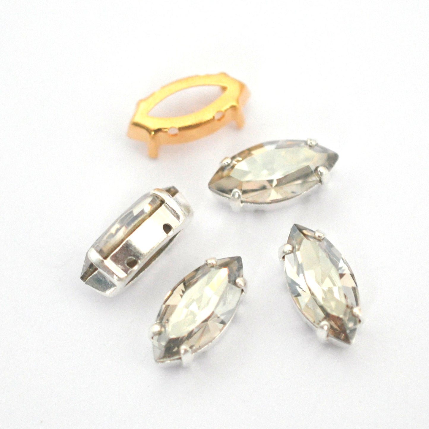 Silver Shade 15x7mm Navette Sew On Crystals - 4 Pieces