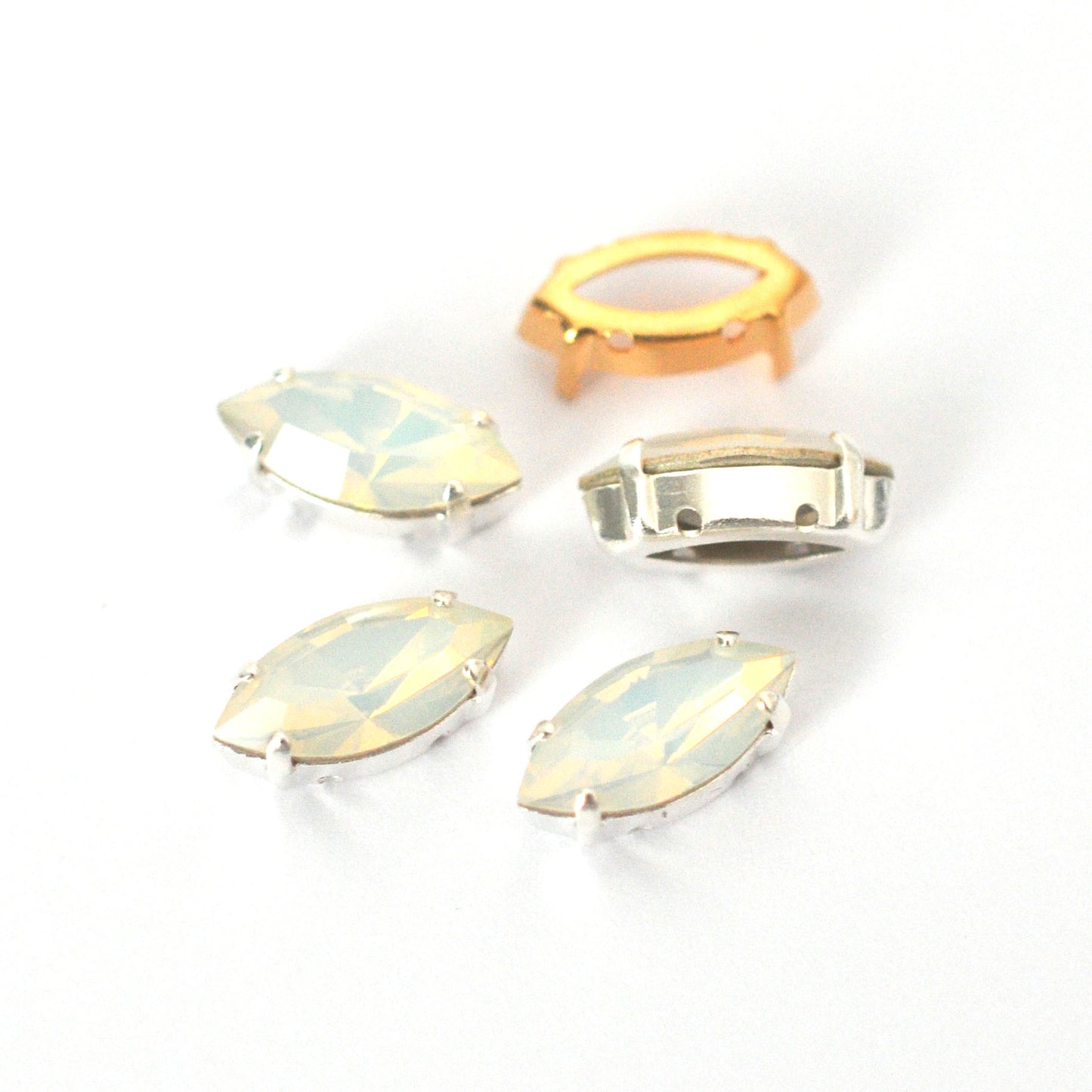 White Opal 15x7mm Navette Sew On Crystals - 4 Pieces