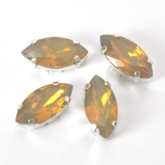 Sand Opal 15x7mm Navette Sew On Crystals - 4 Pieces