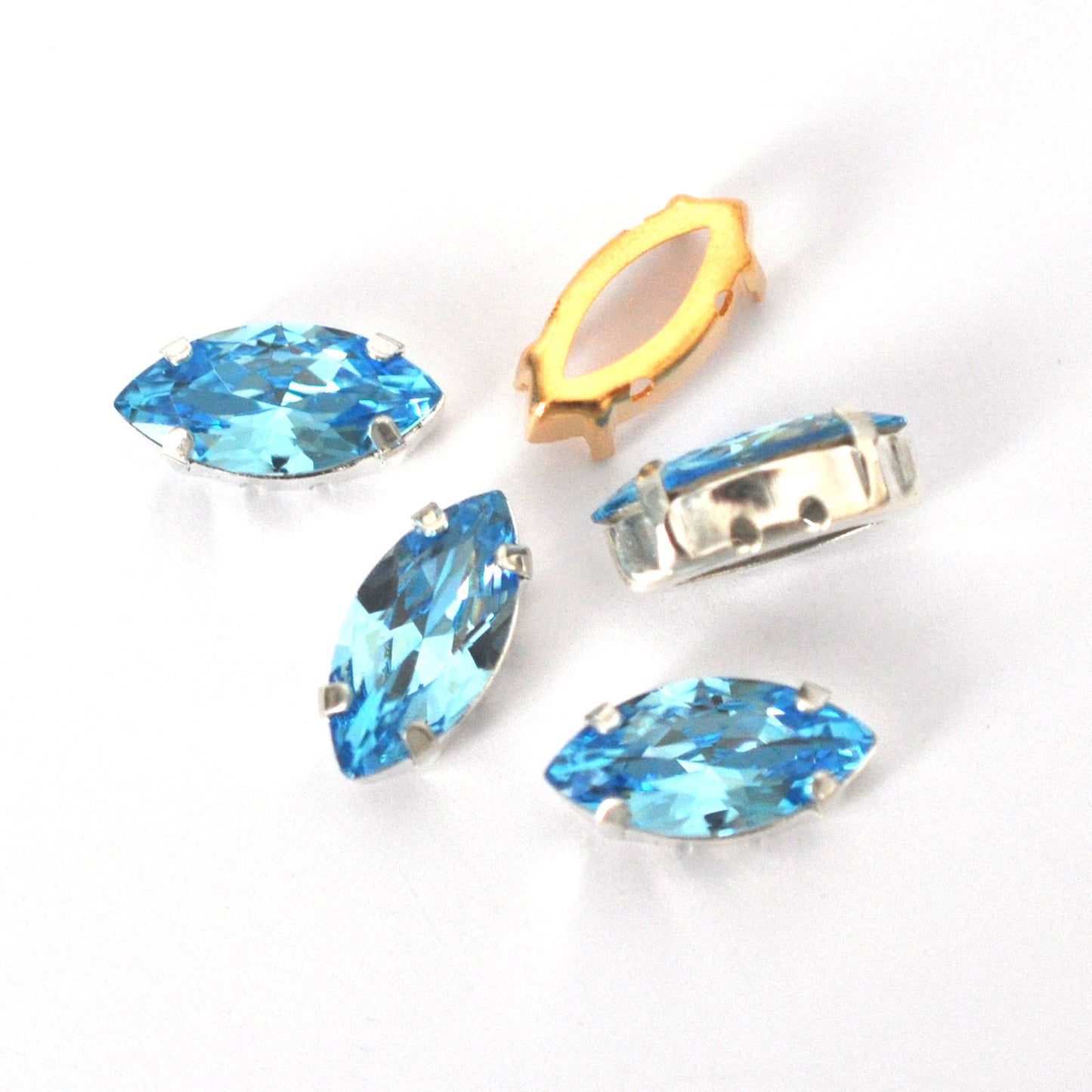Aquamarine (Aqua) 15x7mm Navette Sew On Crystals - 4 Pieces