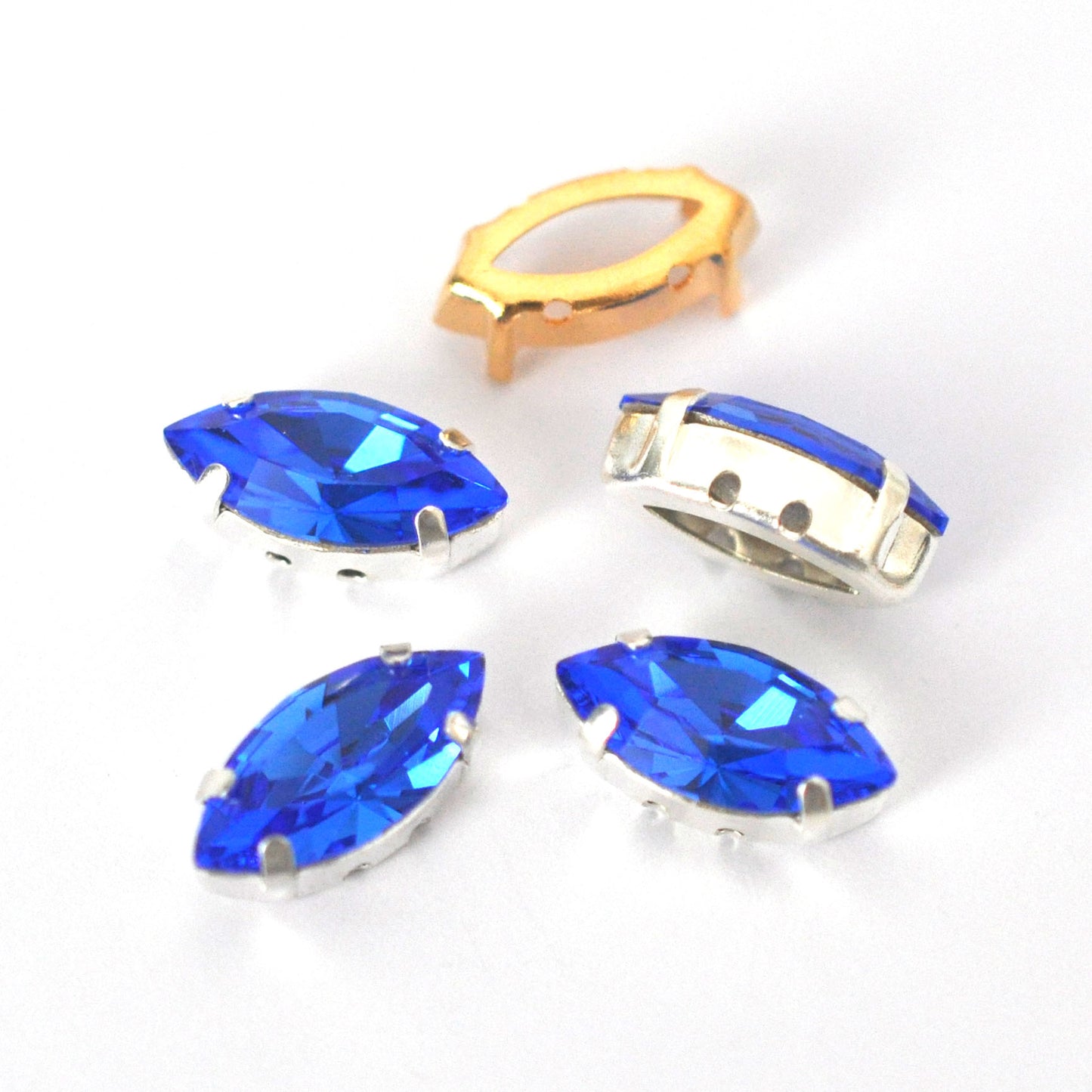 Sapphire 15x7mm Navette Sew On Crystals - 4 Pieces
