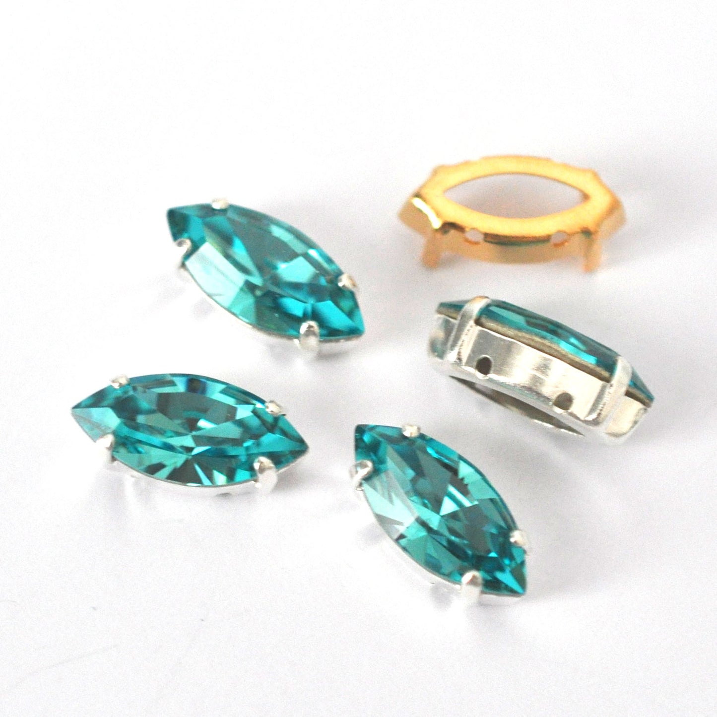 Light Turquoise 15x7mm Navette Sew On Crystals - 4 Pieces