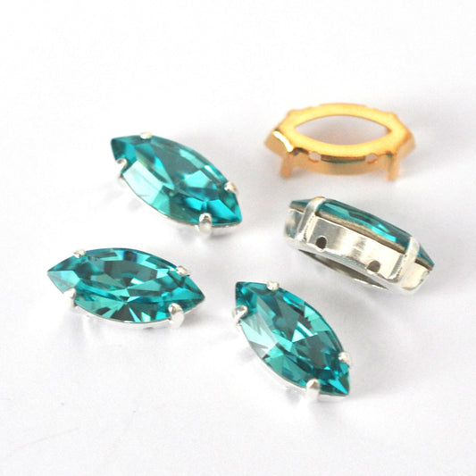 Light Turquoise 15x7mm Navette Sew On Crystals - 4 Pieces