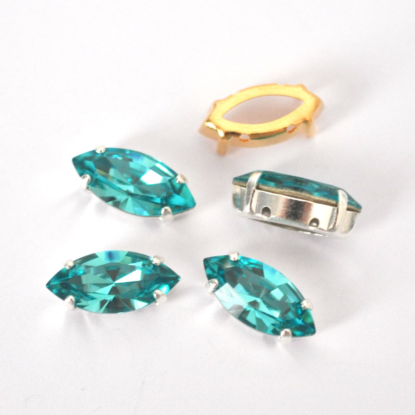 Light Turquoise 15x7mm Navette Sew On Crystals - 4 Pieces