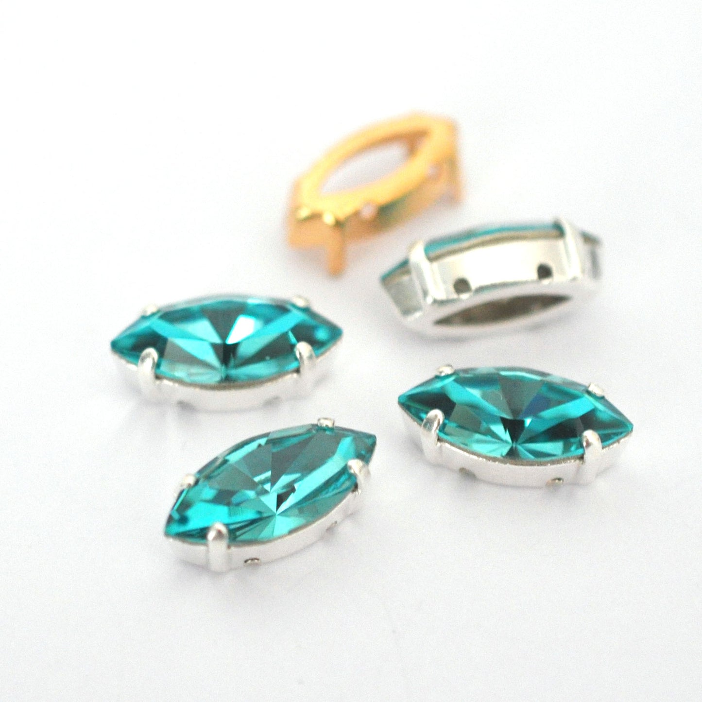Light Turquoise 15x7mm Navette Sew On Crystals - 4 Pieces