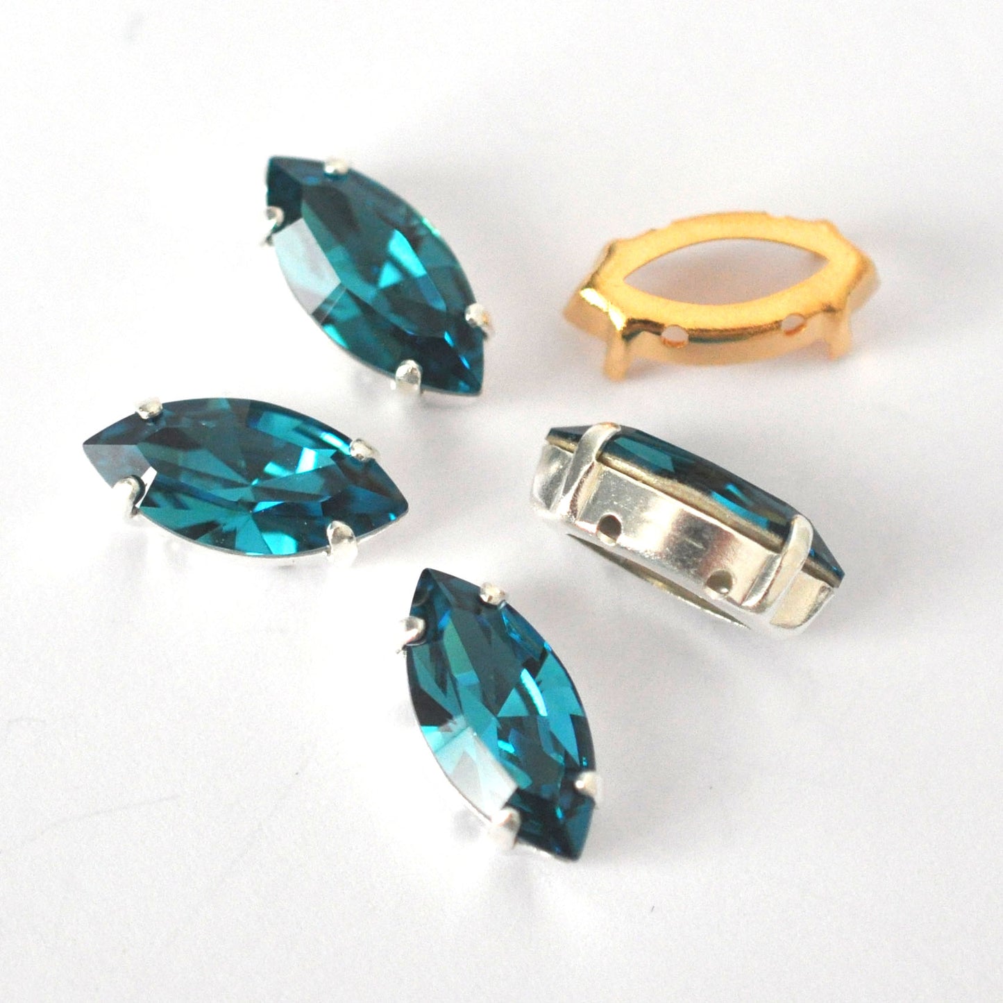 Indicolite 15x7mm Navette Sew On Crystals - 4 Pieces