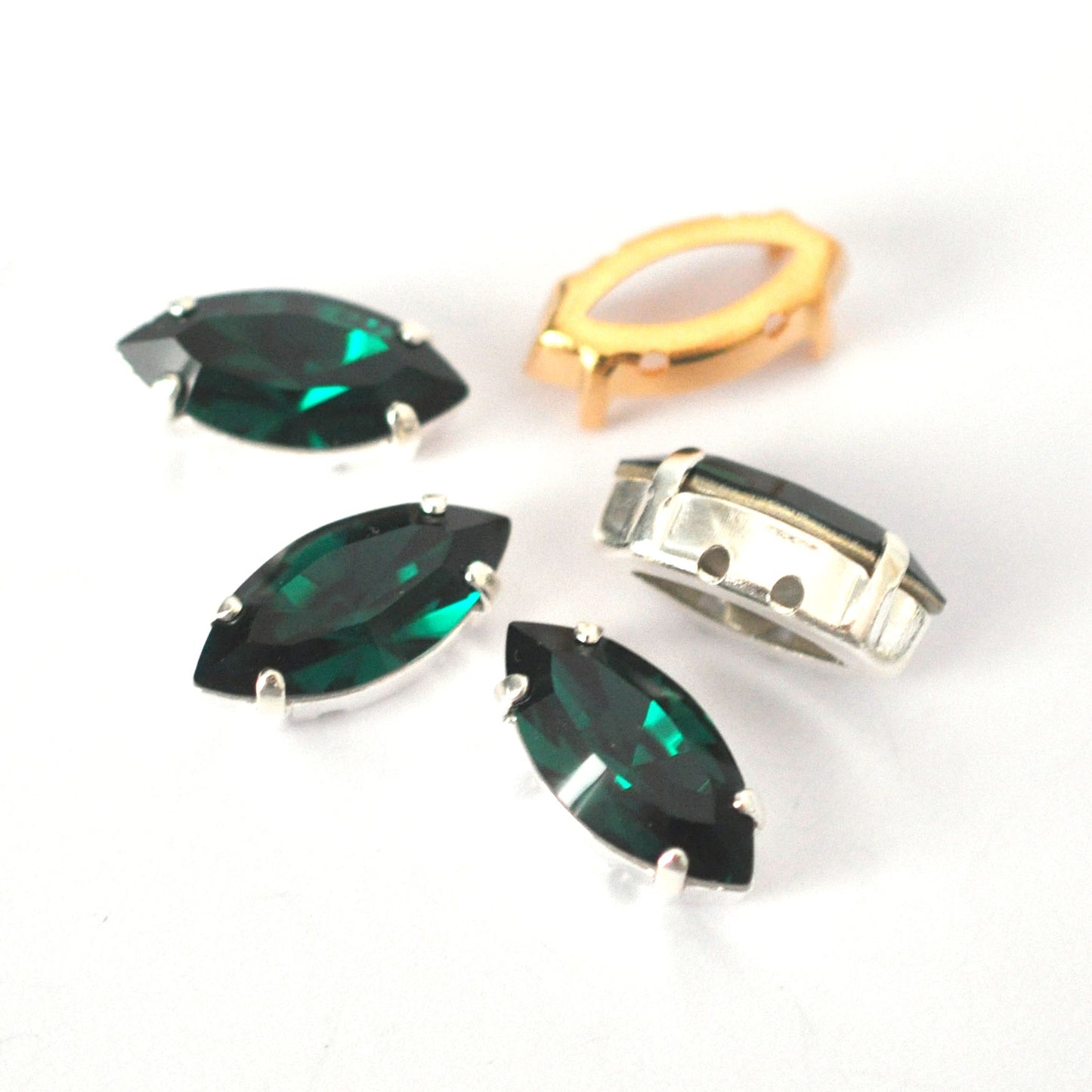 Emerald 15x7mm Navette Sew On Crystals - 4 Pieces