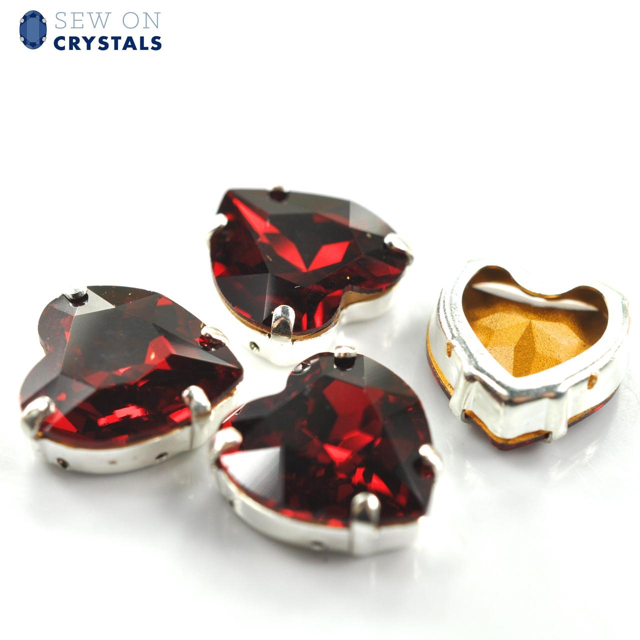 Siam 14mm Heart Sew On Crystals - 4 Pieces