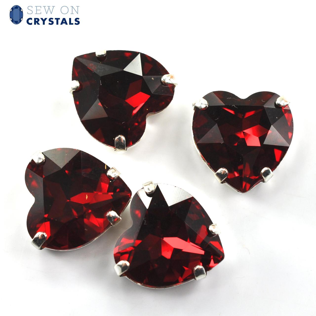 Siam 14mm Heart Sew On Crystals - 4 Pieces