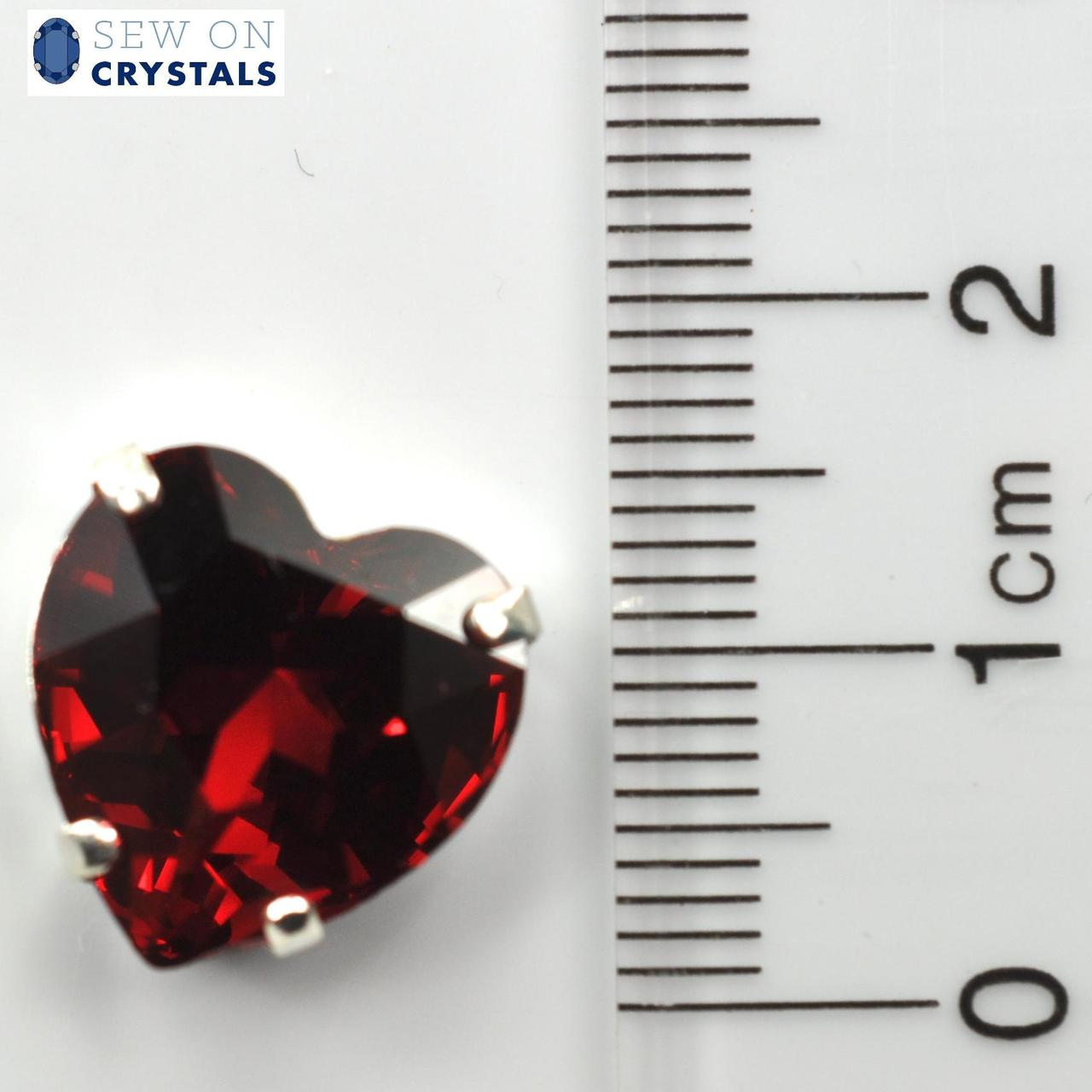 Siam 14mm Heart Sew On Crystals - 4 Pieces