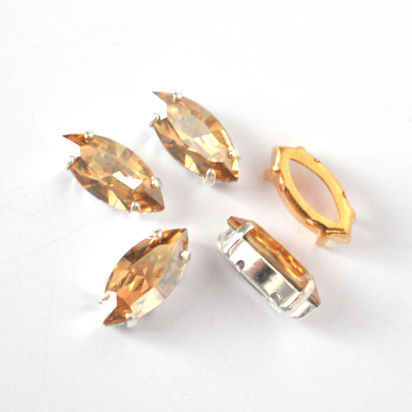 Golden Shadow 15x7mm Navette Sew On Crystals - 4 Pieces