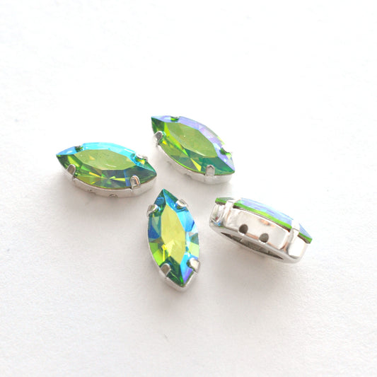Peridot AB 15x7mm Navette Sew On Crystals - 4 Pieces