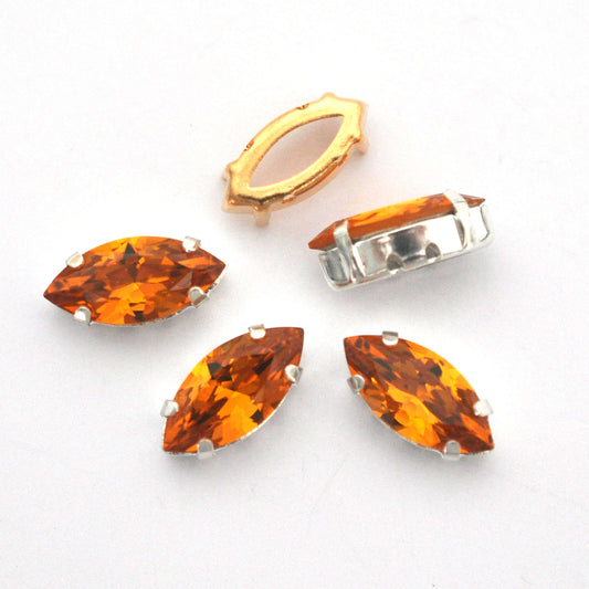 Topaz 15x7mm Navette Sew On Crystals - 4 Pieces