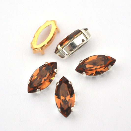 Light Smoke Topaz 15x7mm Navette Sew On Crystals - 4 Pieces