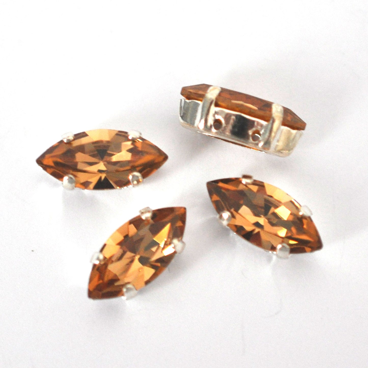 Light Colorado Topaz 15x7mm Navette Sew On Crystals - 4 Pieces