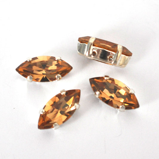 Light Colorado Topaz 15x7mm Navette Sew On Crystals - 4 Pieces