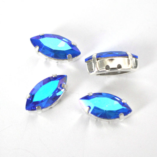 Sapphire Glacier Blue 15x7mm Navette Sew On Crystals - 4 Pieces
