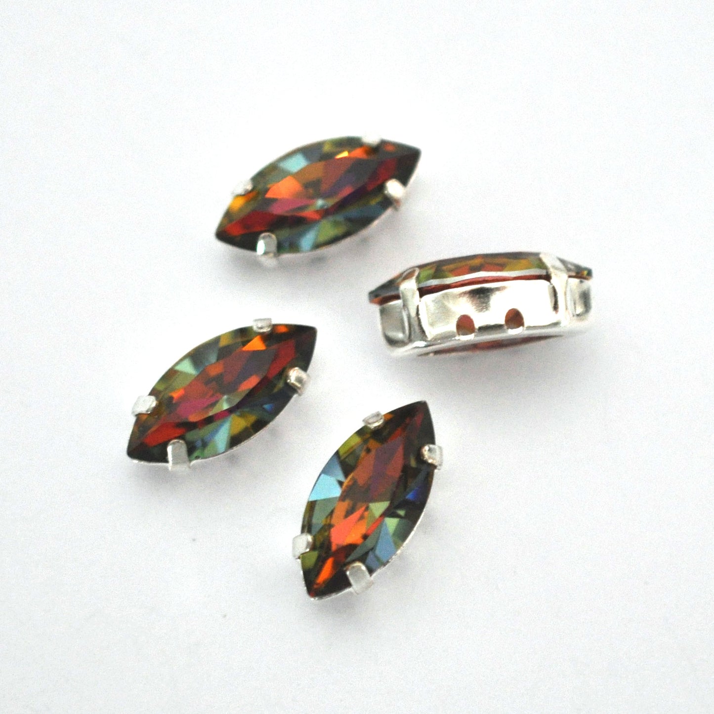 Volcano DARK 15x7mm Navette Sew On Crystals - 4 Pieces