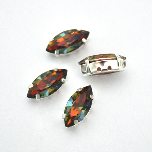 Volcano DARK 15x7mm Navette Sew On Crystals - 4 Pieces