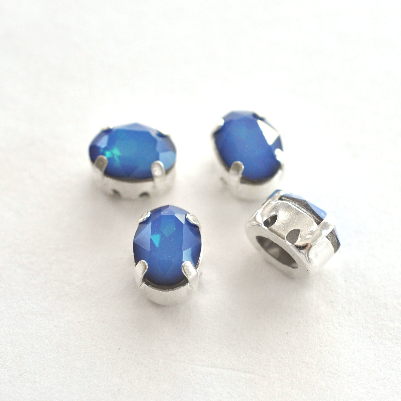 White Opal Sky Blue 8x6mm Sew On Set Ovals - 4 Pieces