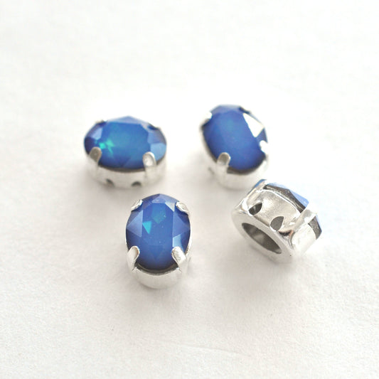 White Opal Sky Blue 8x6mm Sew On Set Ovals - 4 Pieces