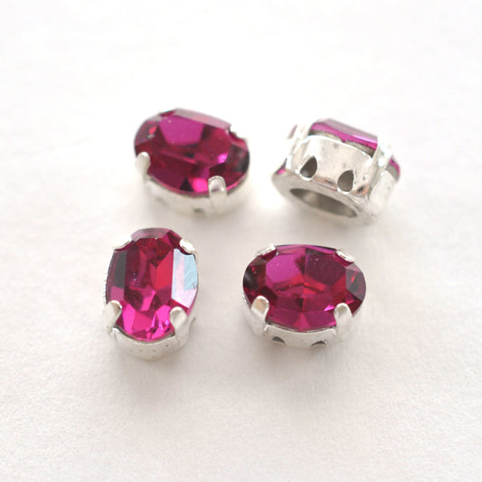 Fuchsia 8x6mm Sew On Set Ovals - 4 Pieces