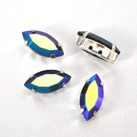 Jet AB 15x7mm Navette Sew On Crystals - 4 Pieces