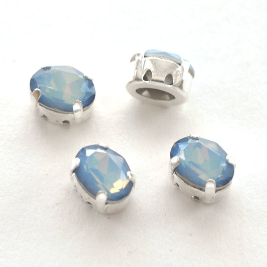 White Opal Star Shine 8x6mm Sew On Set Ovals - 4 Pieces