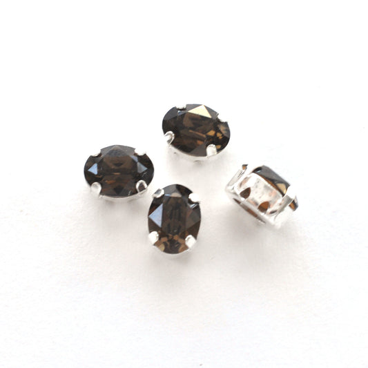 Smoky Quartz 8x6mm Sew On Set Ovals - 4 Pieces