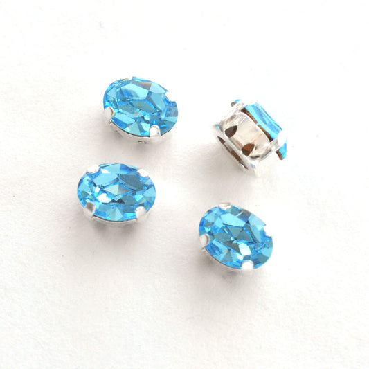 Aquamarine (Aqua) 8x6mm Sew On Set Ovals - 4 Pieces