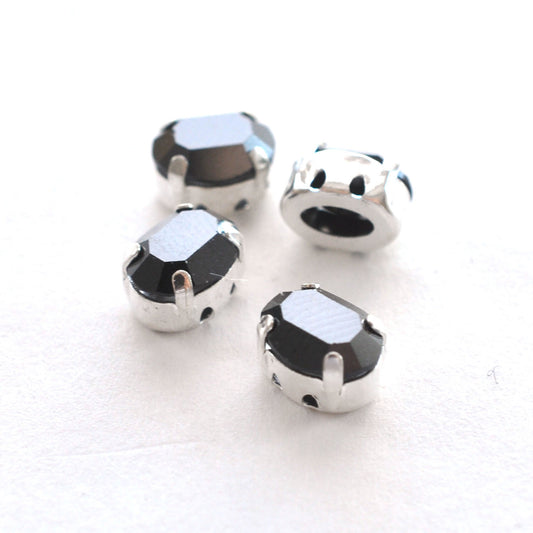Jet Hematite 8x6mm Sew On Set Ovals - 4 Pieces