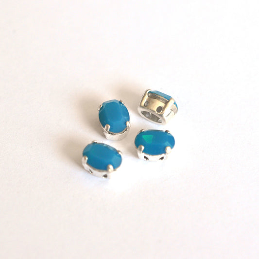 Caribbean Blue Opal 8x6mm Sew On Set Ovals - 4 Pieces