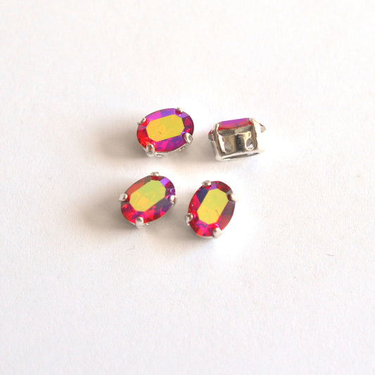 Fuchsia AB 8x6mm Sew On Set Ovals - 4 Pieces