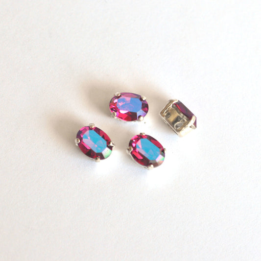 Fuchsia Glacier Blue 8x6mm Sew On Set Ovals - 4 Pieces