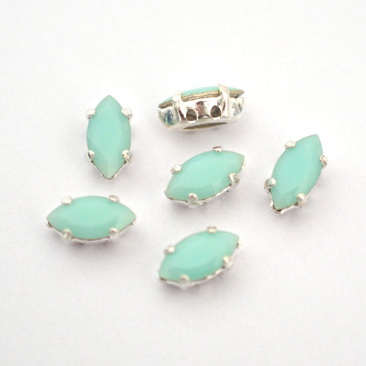 Mint Alabaster 10x5mm Navette Sew On Crystals - 6 Pieces