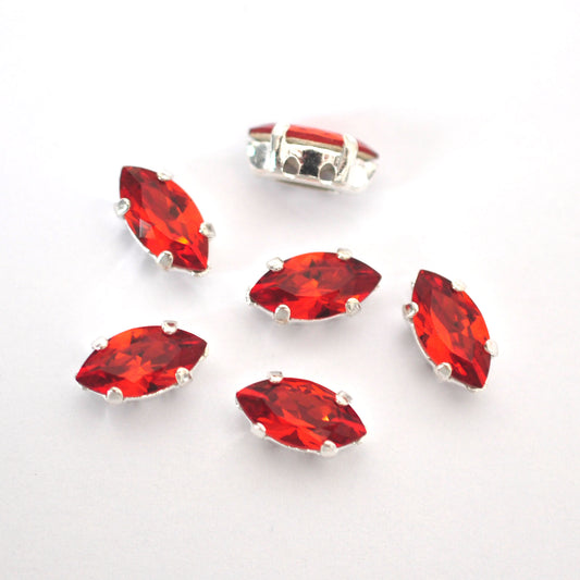 Indian Red 10x5mm Navette Sew On Crystals - 6 Pieces