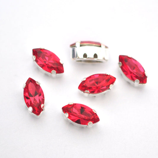 Indian Pink 10x5mm Navette Sew On Crystals - 6 Pieces