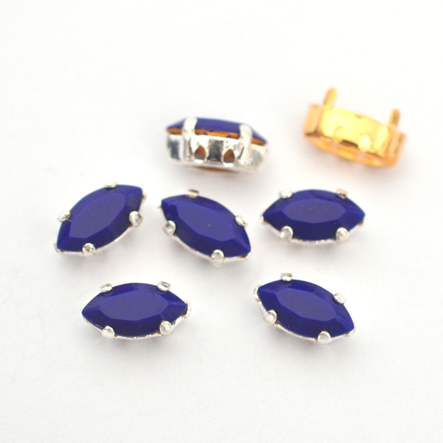 Navy Blue 10x5mm Navette Sew On Crystals - 6 Pieces