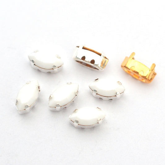 Chalkwhite 10x5mm Navette Sew On Crystals - 6 Pieces