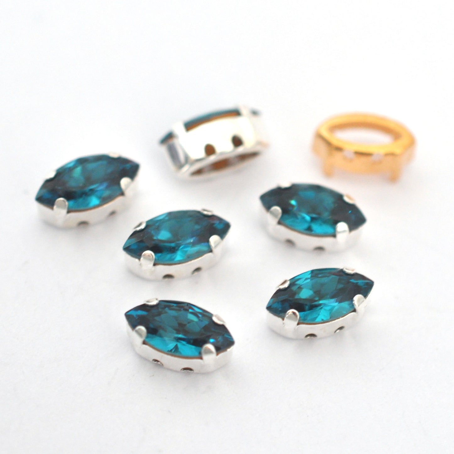Indicolite 10x5mm Navette Sew On Crystals - 6 Pieces