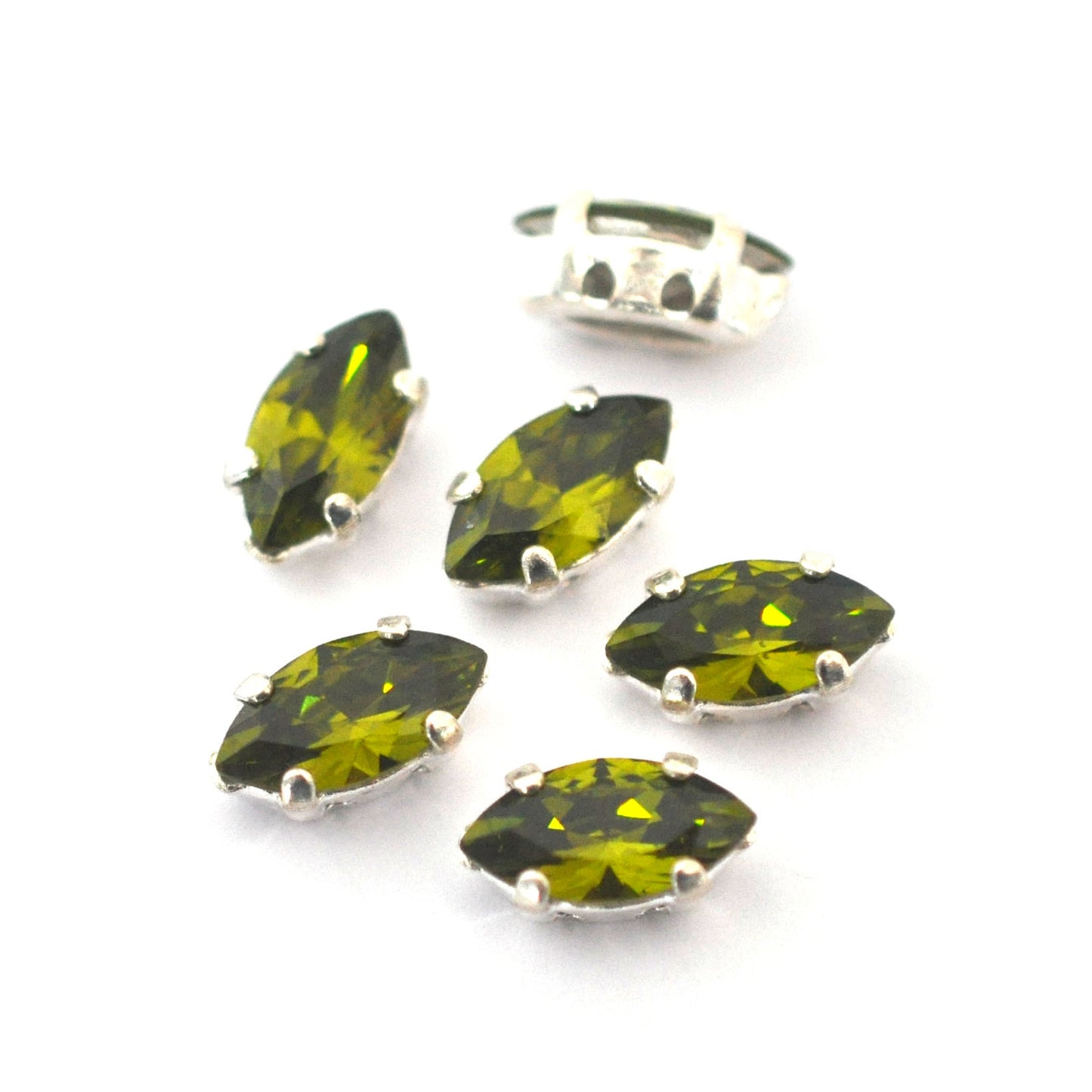 Olivine 10x5mm Navette Sew On Crystals - 6 Pieces