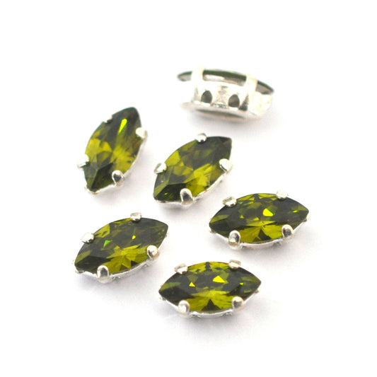 Olivine 10x5mm Navette Sew On Crystals - 6 Pieces