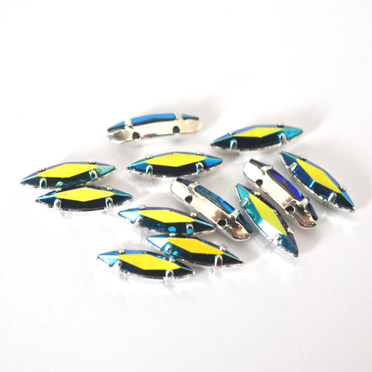Jet AB 15x4mm Navette Sew On Crystals - 12 Pieces