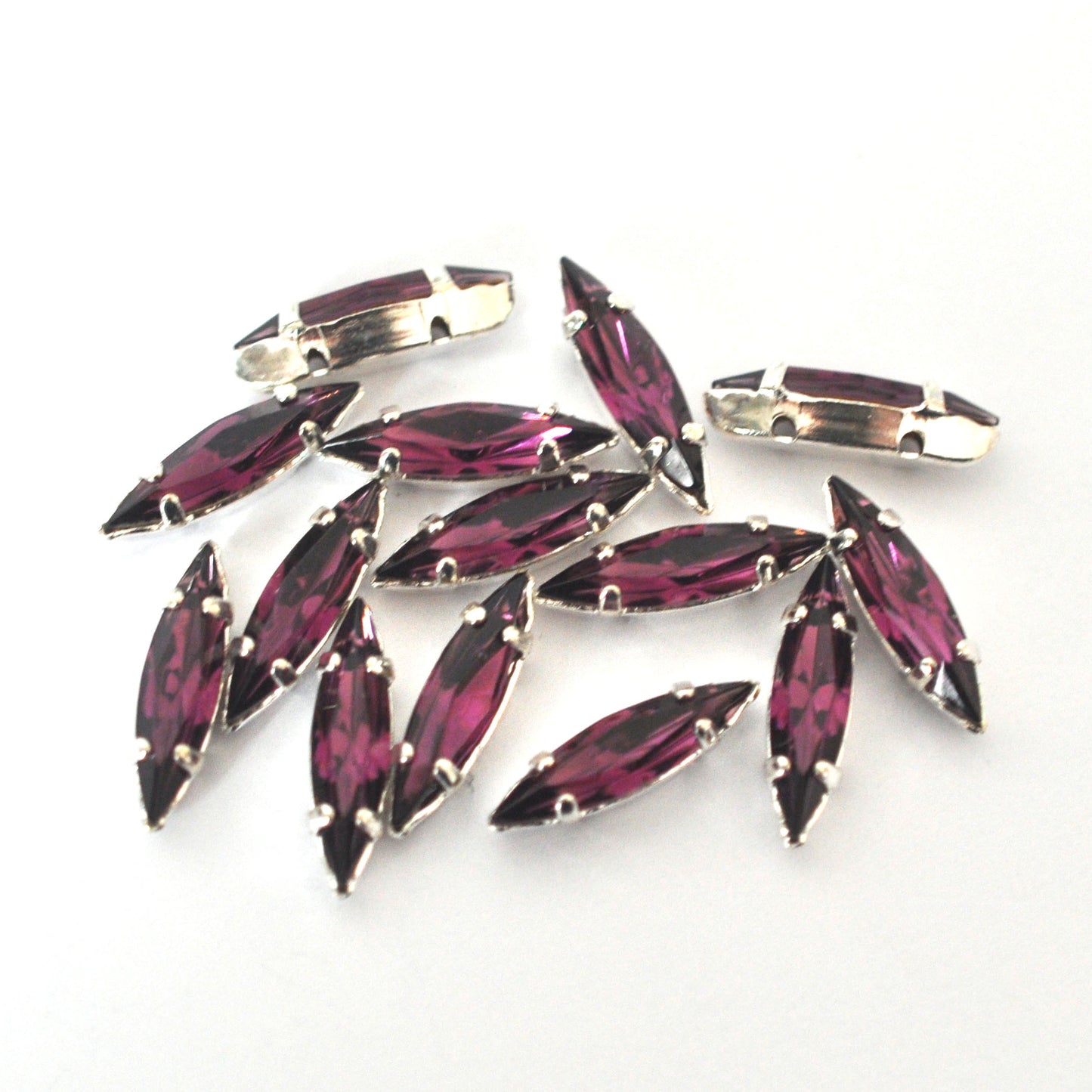 Amethyst 15x4mm Navette Sew On Crystals - 12 Pieces