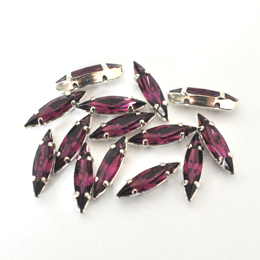 Amethyst 15x4mm Navette Sew On Crystals - 12 Pieces