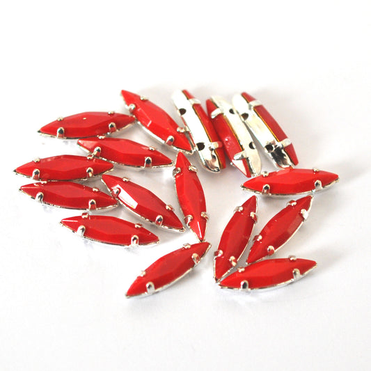 Cherry Red (Vintage!) 15x4mm Navette Sew On Crystals - 12 Pieces