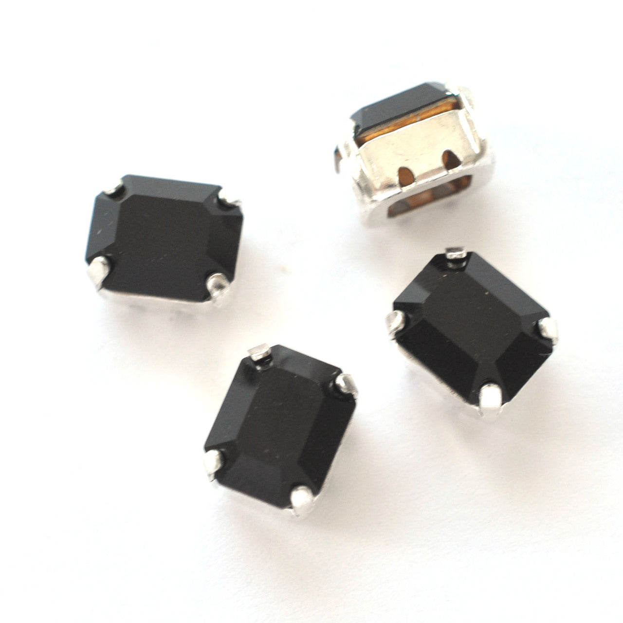 Jet 10x8mm Octagon Sew On Crystals - 4 Pieces